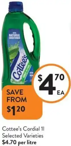 Foodworks Cottee's Cordial offer