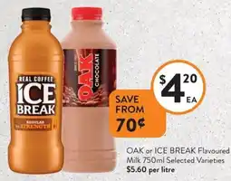 Foodworks OAK or ICE BREAK Flavoured Milk offer