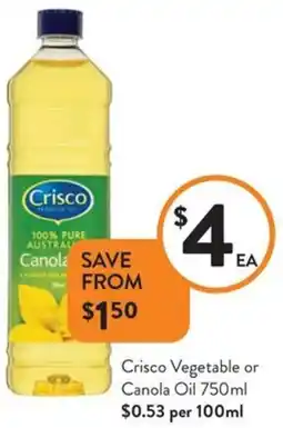 Foodworks Crisco Vegetable or Canola Oil offer