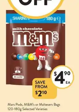 Foodworks Mars Pods, M&M's or Maltesers Bags offer