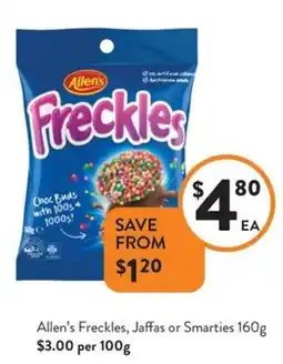 Foodworks Allen's Freckles, Jaffas or Smarties offer