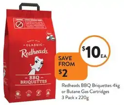 Foodworks Redheads BBQ Briquettes or Butane Gas Cartridges offer