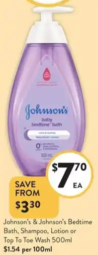 Foodworks Johnson's & Johnson's Bedtime Bath, Shampoo, Lotion or Top To Toe Wash offer