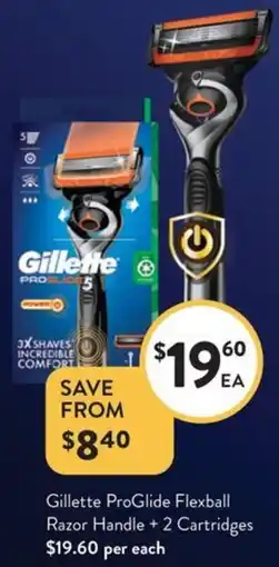 Foodworks Gillette ProGlide Flexball Razor Handle + 2 Cartridges offer