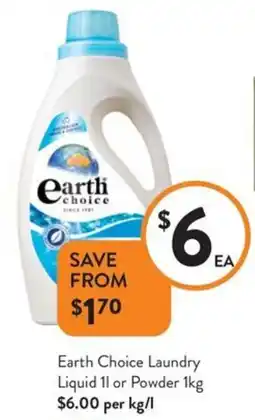 Foodworks Earth Choice Laundry Liquid or Powder offer