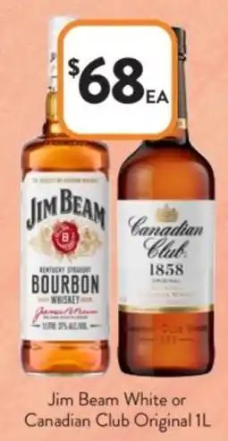 Foodworks Jim Beam White or Canadian Club Original offer