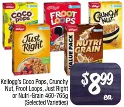 Foodworks Kellogg's Coco Pops, Crunchy Nut, Froot Loops, Just Right or Nutri-Grain offer