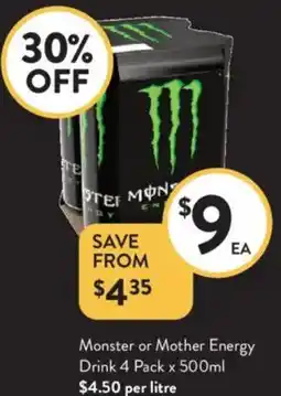 Foodworks Monster or Mother Energy Drink offer