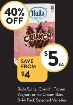 Foodworks Bulla Splits, Crunch, Frozen Yoghurt or Ice Cream Bars offer