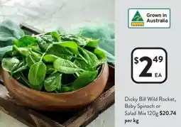 Foodworks Dicky Bill Wild Rocket, Baby Spinach or Salad Mix offer