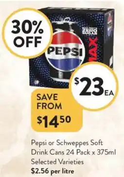 Foodworks Pepsi or Schweppes Soft Drink Cans offer