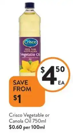 Foodworks Crisco Vegetable or Canola Oil offer