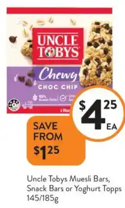 Foodworks Uncle Tobys Muesli Bars, Snack Bars or Yoghurt Topps offer