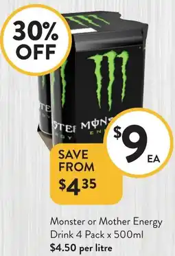 Foodworks Monster or Mother Energy Drink offer