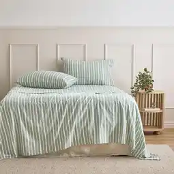 Pillow Talk Sage Stripe Flannelette Sheet Set by Habitat offer