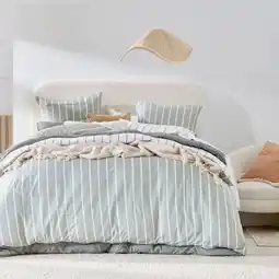 Pillow Talk Adria Green Reversible Stripe Quilt Cover Set by Habitat offer