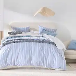 Pillow Talk Adria Blue Reversible Stripe Quilt Cover Set by Habitat offer