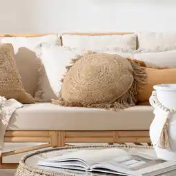 Pillow Talk Jute Round Fringe Cushion by Habitat offer
