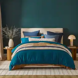 Pillow Talk Washed Linen Look Petrol Blue Quilt Cover Set by Essentials offer