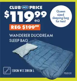 BCF Queen sized sleeping bag for two offer