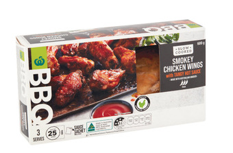 Woolworths Woolworths bbq slow cooked smokey chicken wings with tangy hot sauce 600g – from the meat dept offer