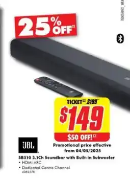 The Good Guys Sb510 3.1ch soundbar with built-in subwoofer offer