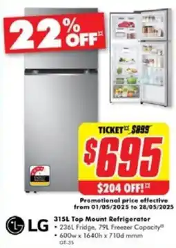 The Good Guys Top mount refrigerator offer