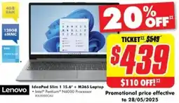 The Good Guys Ideapad slim 1 15.6" + m365 laptop offer