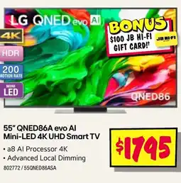 JB Hi-Fi 55" qned86a evo al mini-led 4k uhd smart tv offer