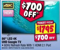 JB Hi-Fi 86" led 4k uhd google tv offer