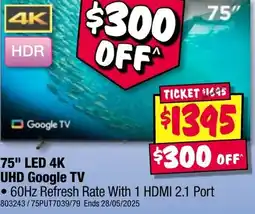 JB Hi-Fi 75" led 4k uhd google tv offer