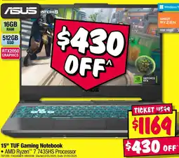 JB Hi-Fi 15" tuf gaming notebook offer