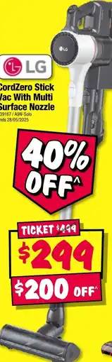 JB Hi-Fi Cordzero stick vac with multi surface nozzle offer