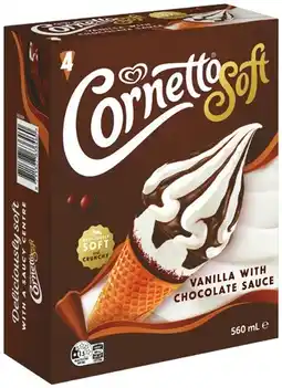 IGA Streets Cornetto Soft Ice Cream 4 Pack Selected Varieties offer