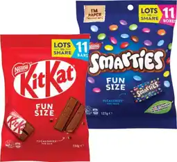 IGA Nestlé KitKat, Milky Bar or Smarties Fun Size 11 Pack Selected Varieties offer
