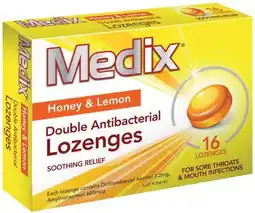 IGA Medix Honey & Lemon Double Antibacterial Lozenges 16 Pack offer