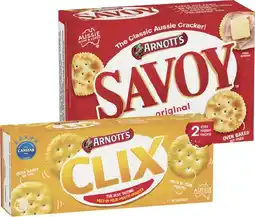IGA Arnott’s Savoy 225g, Minis 170g or Clix 250g Selected Varieties offer