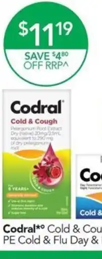 Terry White Codral* cold & cough pelargonium root offer