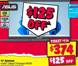 JB Hi-Fi 15" notebook intel® celeron® processor n4500 offer