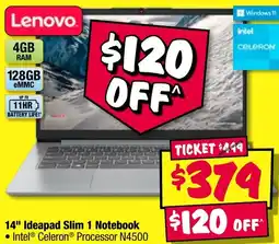 JB Hi-Fi 14" ideapad slim 1 notebook intel® celeron® processor n4500 offer