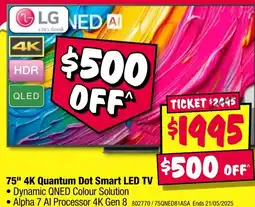 JB Hi-Fi 75" 4k quantum dot smart led tv offer
