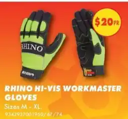 Mitre 10 Rhino hi-vis workmaster gloves offer