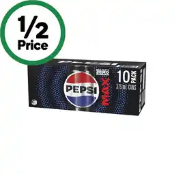 Woolworths Pepsi or Pepsi Max Soft Drink Cans 10 x 375ml offer