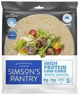 Coles Simson's Pantry Low Carb Wraps 5 Pack 210g-225g offer