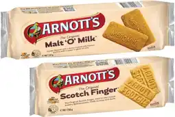 Coles Arnott's Scotch Finger or Malt'O'Milk Biscuits 250g offer