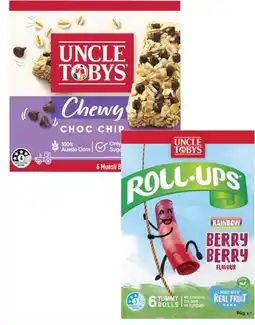 Coles Uncle Tobys Muesli Bars 145g-185g or Roll Ups 94g offer