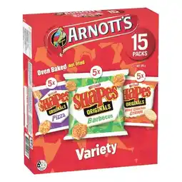 Woolworths Arnott’s Shapes Multipack Crackers 375g Pk 15 offer