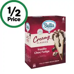 Woolworths Bulla Ice Cream Cones or Sandwiches 520-560ml Pk 4 – From the Freezer offer