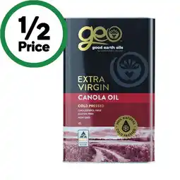 Woolworths Good Earth Oils Extra Virgin Canola Oil 4 Litres offer