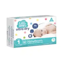 Woolworths Little One’s Ultra Dry Nappies Size 1 Pk 30 offer